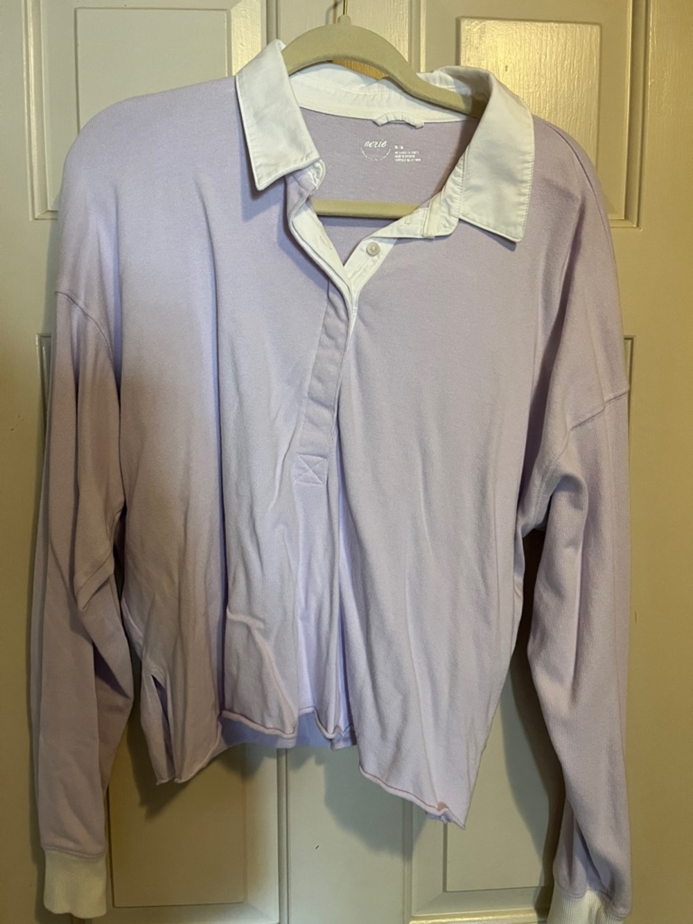 aerie Lavender Polo Top with White Collar